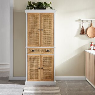 Small U Shaped Pantry with Wicker Labeled Food Bins - Transitional