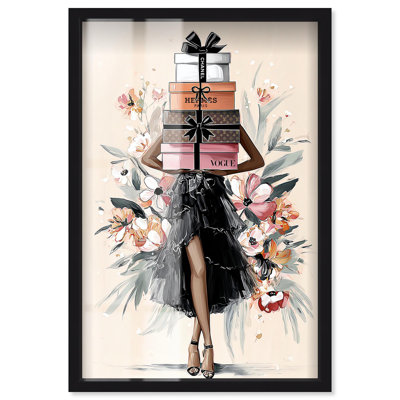 Her Blossoming Gift Stack Shadowbox Print Fashion Art Prints by Art Remedy, Black Frame, 11 x 16