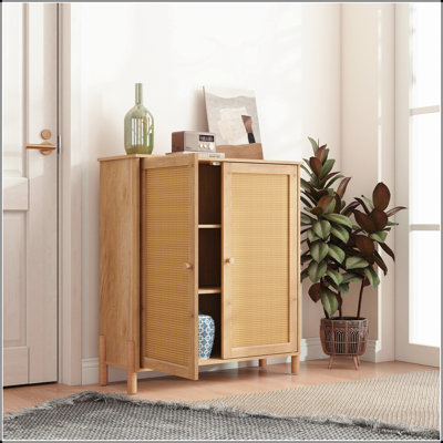 Armoire de rangement Mid-Century moderne avec portes en rotin tissé et tablettes réglables pour le salon et la salle à manger