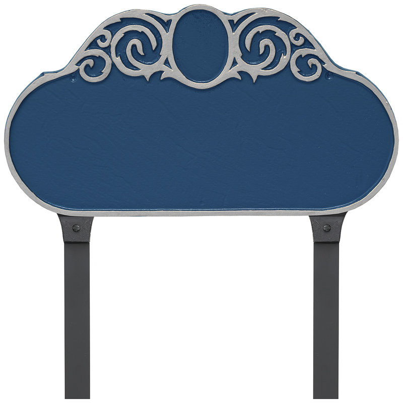 Enseigne d’adresse pour gazon à 2 lignes monogramme, Bleu de mer / Argent, Oui