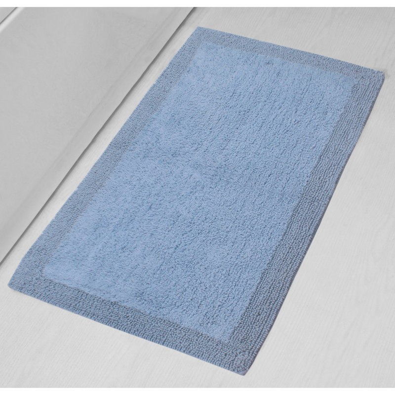 Bruss Luxury Solid Color Bath Rug Reversible, Blue, 24" W x 40" L