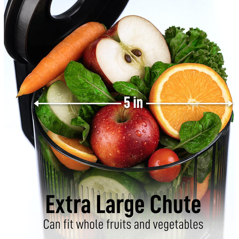 Zulay Kitchen Cold Press Juicer 5" Wide Chute, 50 Rpm Slow Masticating Juicer For Less Oxidation Patented For High Juice Yield, 4-part Filtration, Stainless Steel Blades For Whole Fruits & Vegetables - Red