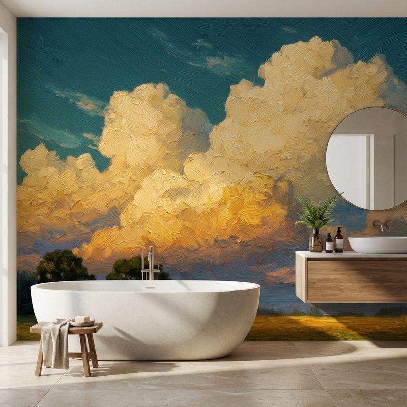 Papier peint paysage, nuages, ciel, décoration murale amovible, 100 po x 96 po, Non tissé