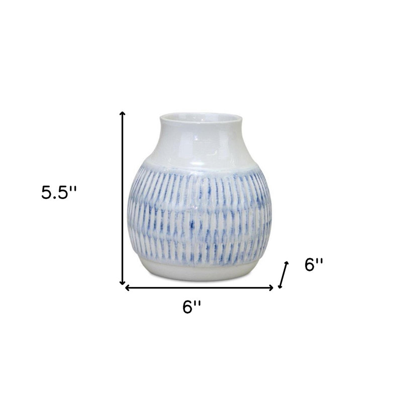 Soft Blue & White Glazed Ceramic Vase Set 6" Trio