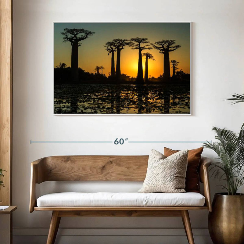 Silhouette de baobabs de Morondava, 46 po x 31 po, Cadre flottant blanc
