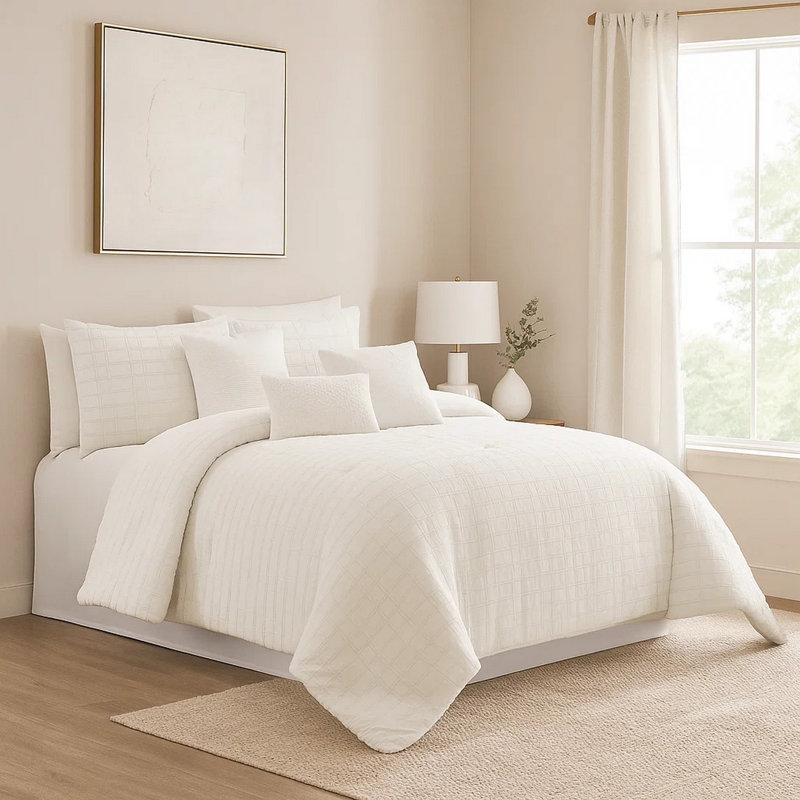  Ensemble d'édredon en mélange de coton blanc 6 pièces, Édredon de très grande taille et 6 pièces suppl