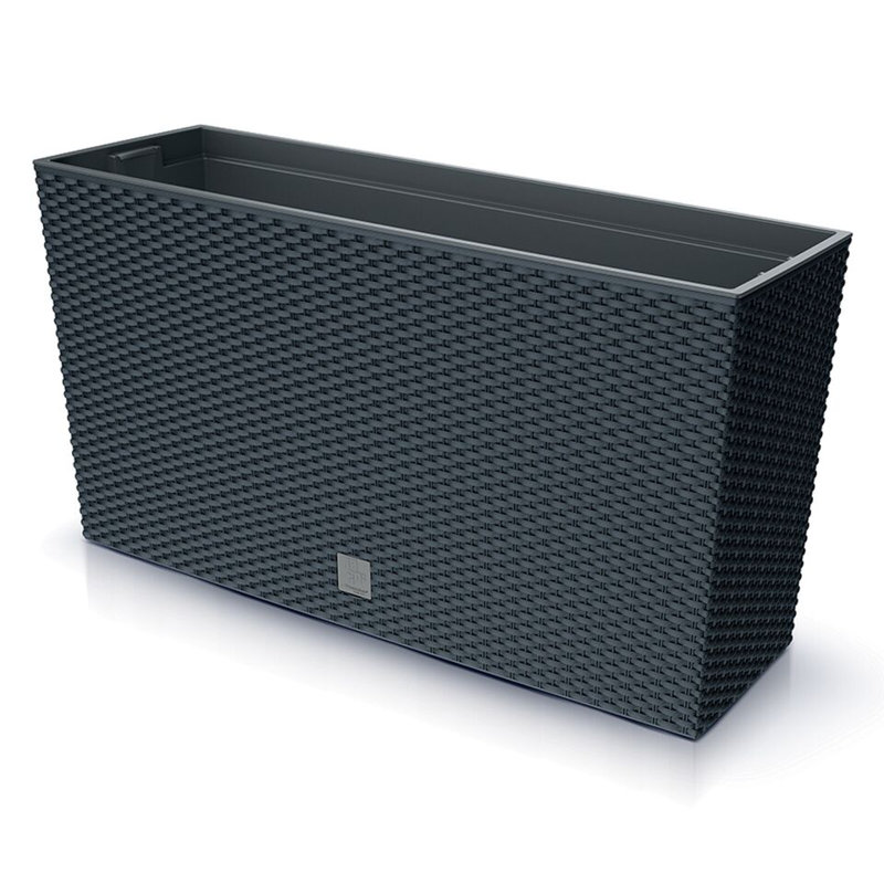 Tall Rectangle Rato Case Medium Rattan Flower Pot Planter Indoor Outdoor Patio, Anthracite