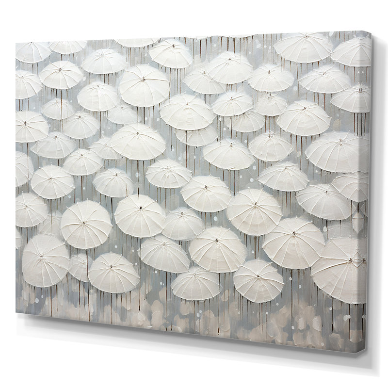 Ciel plein de parapluies blancs sur toile, H 16 po x l 32 po x P 1 po, Toile tendue