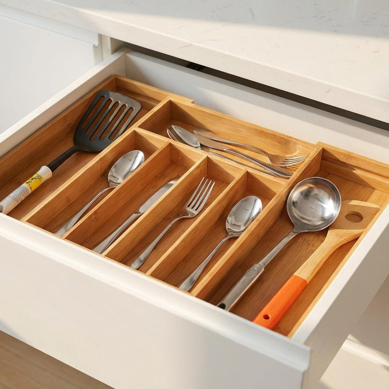 Bamboo Rectangle Utensil Storage Set
