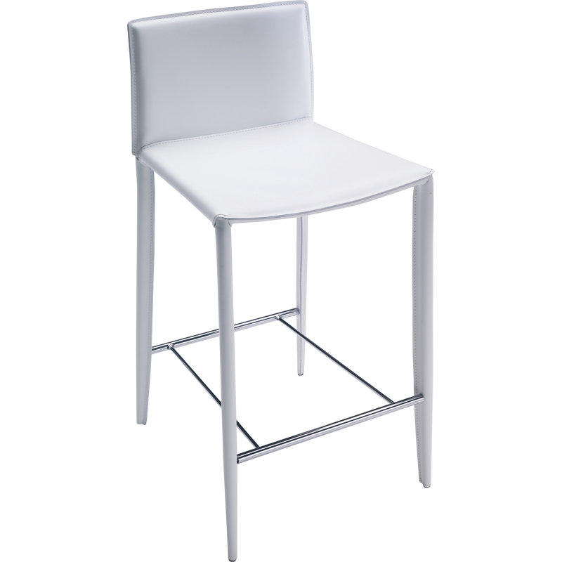 Tabouret de bar et de comptoir Linda, Blanc / Coutures blanches, Tabouret de comptoir (siège d'une hauteur de 25,5