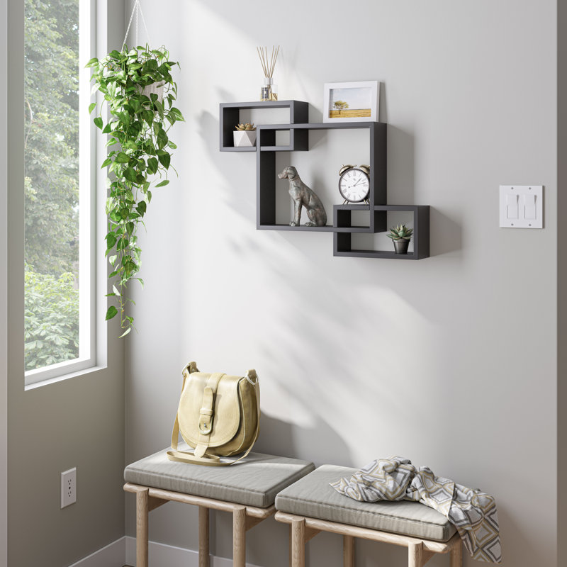 Étagère murale décorative en forme de boîtes carrées imbriquées, Noir