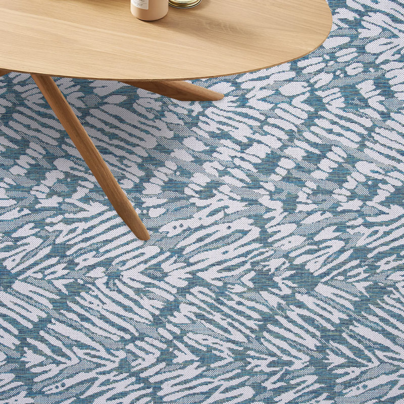 Tapis bleu sarcelle abstrait intérieur / extérieur Abstract, Rectangle 5 pi 3 po x 7 pi 6 po