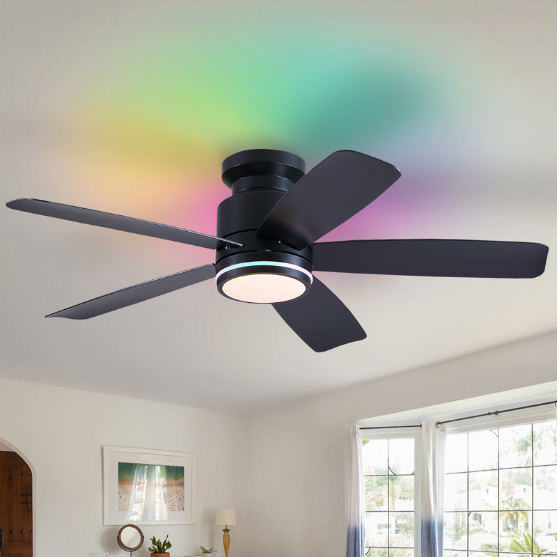 Ventilateur de plafond encastré avec lumières DEL et télécommande, 41 po de largeur, Noir mat