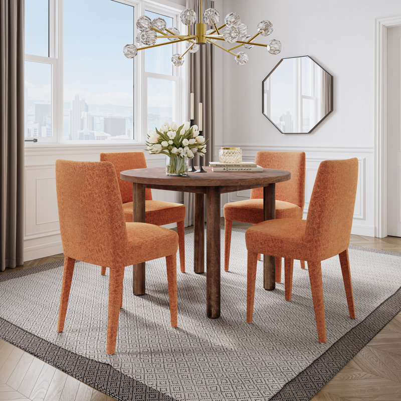 Ensemble de salle à manger en bois massif pour 4 personnes Akakios, Orange
