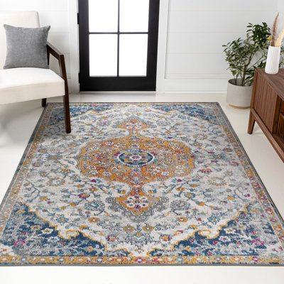 Tapis gris clair / bleu foncé / orange Lorena