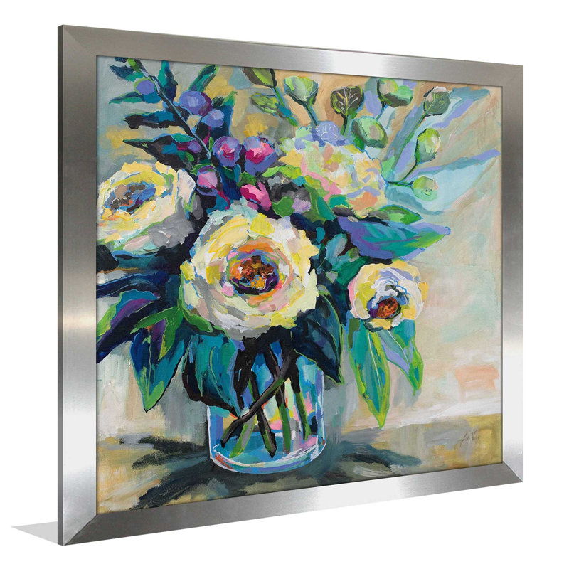 Ravi - Peinture, Encadrement argenté, H 31,5 po x l 31,5 po x P 1 po