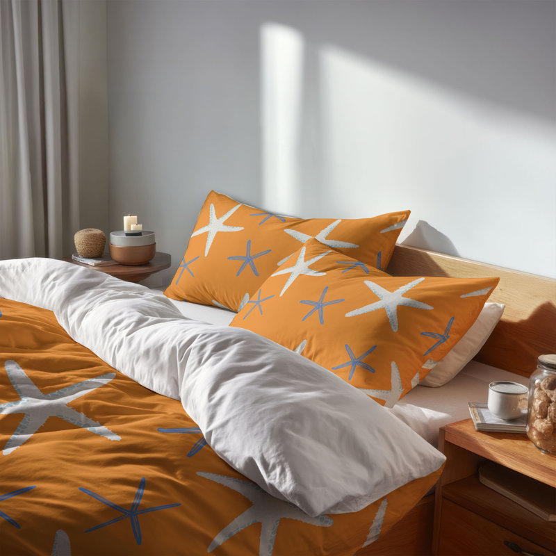 Ensemble d'édredon décoratif Starfish, Édredon grand + 2 taies d'oreiller standard, Orange