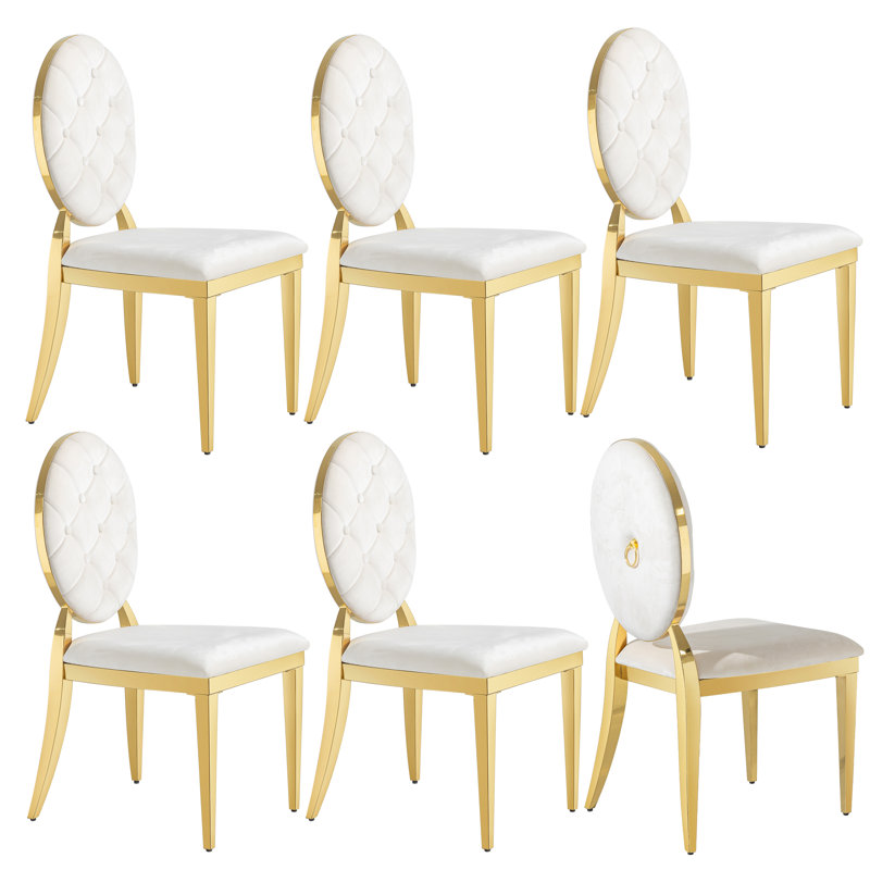 Chaise de salle à manger capitonnée en velours avec pieds en acier inoxydable, 6, Or, Beige