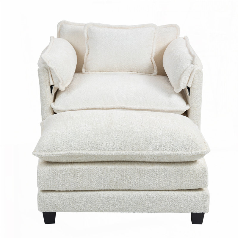 Boucle Fabric Club Chair Armchair with Ottoman, Beige