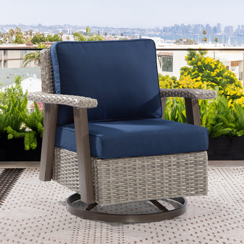 Chaise berçante d'extérieur en polyéthylène (PE) avec coussins Azalee, Bleu