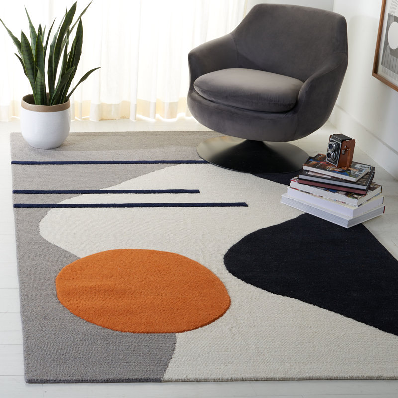 Tapis gris / noir en laine fait à la main Felipe, Rectangle 4 pi x 6 pi