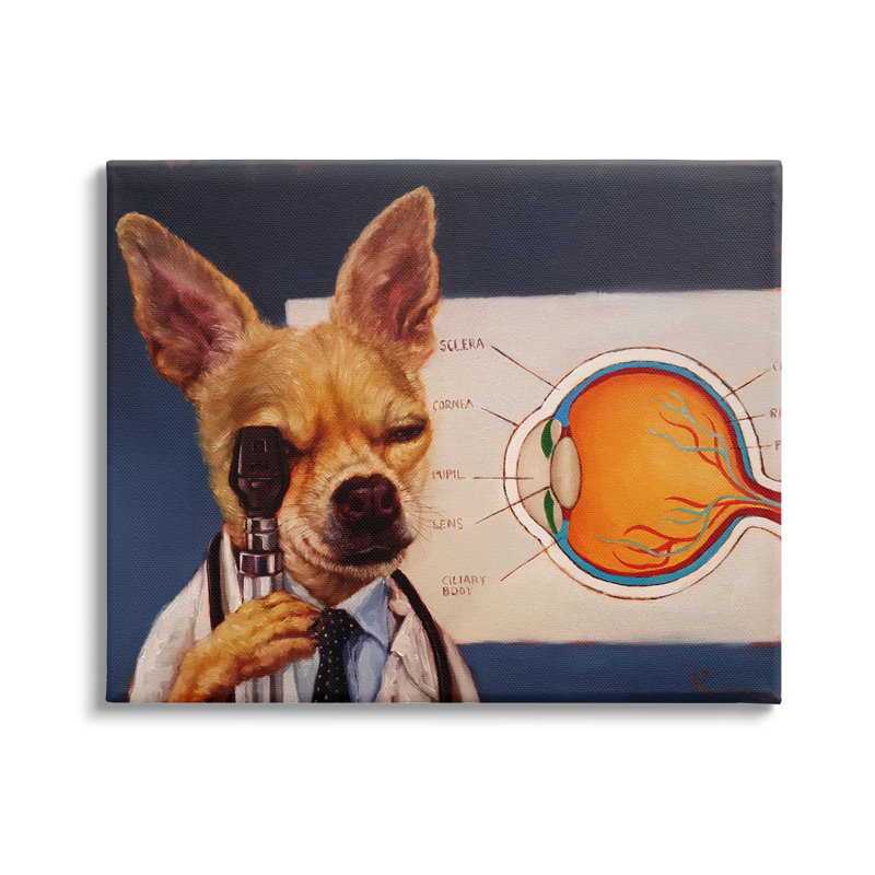 «Dog Optometrist», animal rigolo sur toile, H 30 po x l 40 po x P 1,5 po