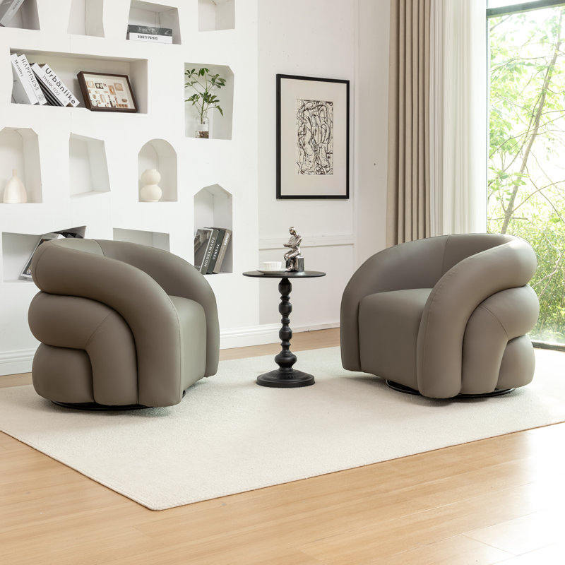 Fauteuil demi-tonneau pivotant en cuir artificiel, Gris