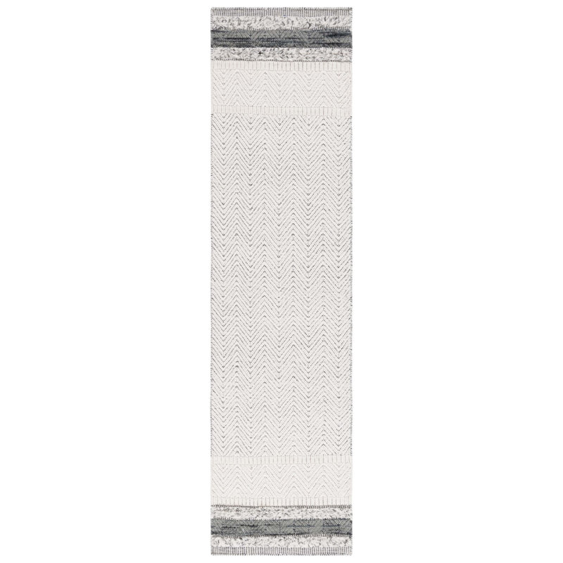 Martha Stewart 9601 Hand Loomed Wool/Cotton Chevron Rug in Ivory/Gray, Runner 2'3" x 9'