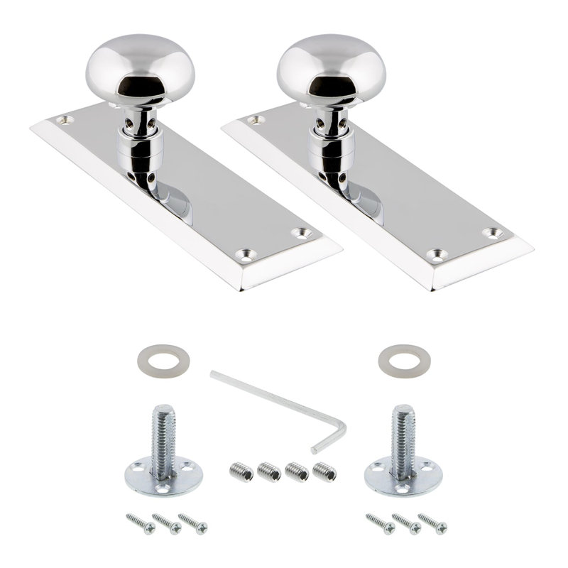 New York Plate with New York Door Knob, Bright Chrome