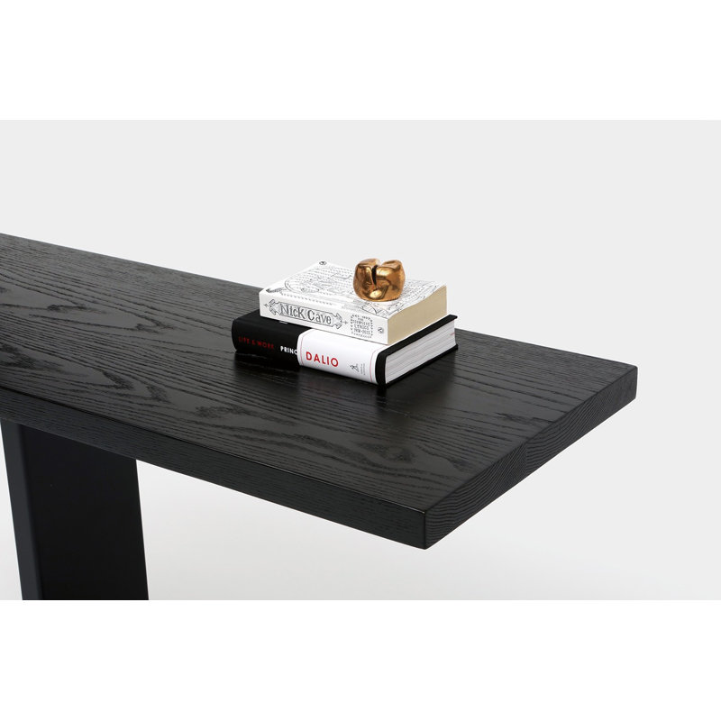 Solid Wood Top Console Table, 24" H x 48" W x 18" D, Black Oak, Powder Coated Matte Black