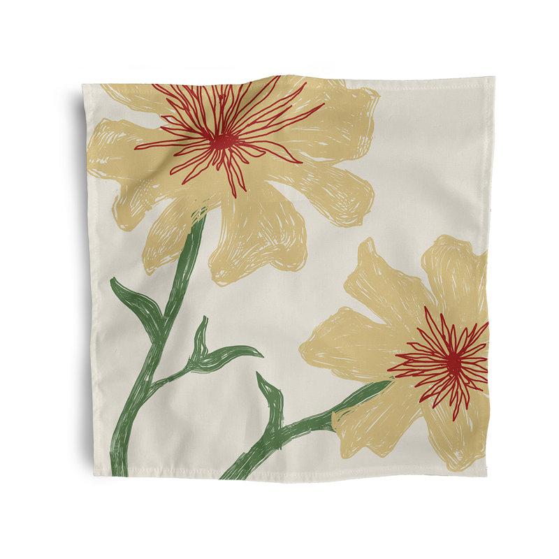 Claudett Polyester Floral Square Napkin, Yellow/Ivory