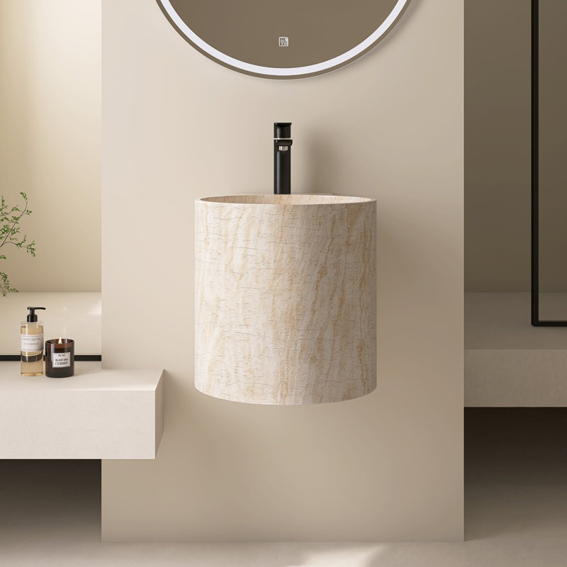 Lavabo de salle de bain mural 16 po avec lavabo et piédestal, Crémeux