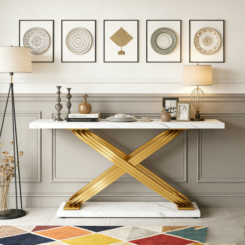 Table d'entrée moderne pour canapé en faux marbre