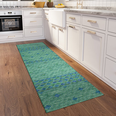 Tapis vert / bleu tissé à la machine Ancell