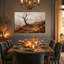 Art mural sur toile, arbre nu et lanterne rougeoyante en bois d'automne-2004947082