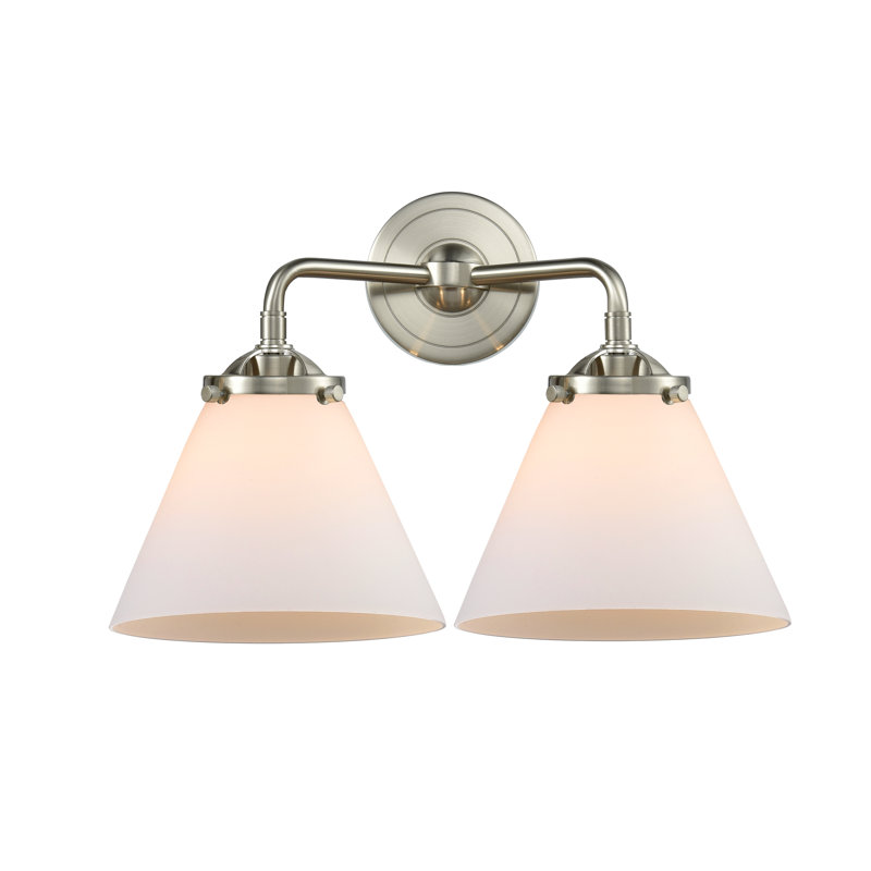 Éclairage pour meuble-lavabo 2 lumières cône Aislinn, DEL, Boîtier blanc mat, Nickel satiné brossé