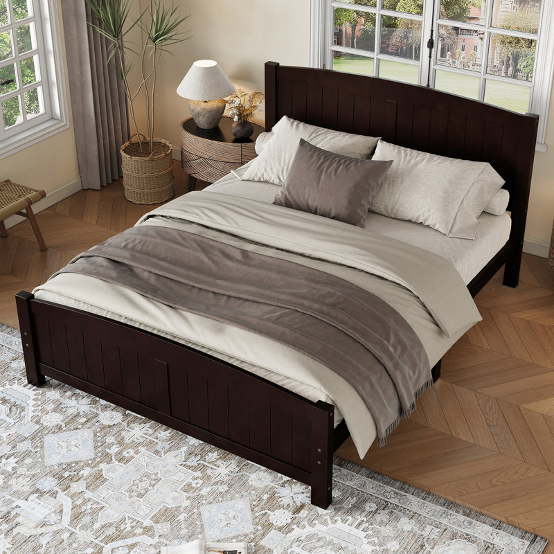 Queen Size Platform Bed, Solid Wood Platform Bed with Support Slats and Strong Structure, No Box Spring Needed, Espresso