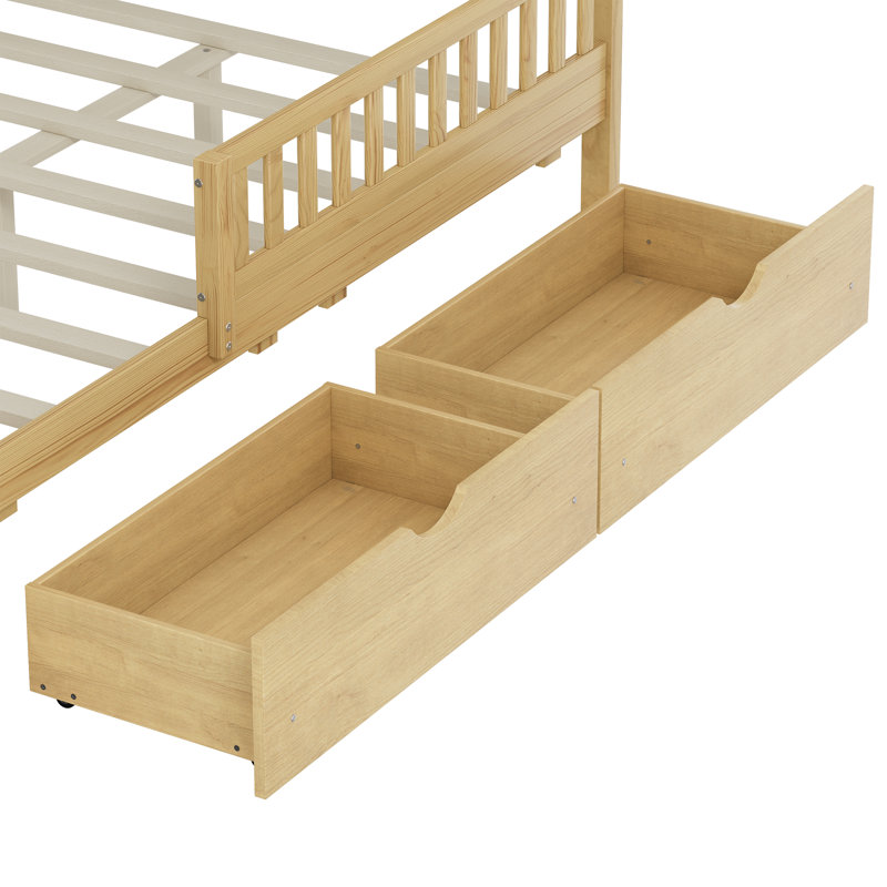 Curits 2 Drawers Platform Bed with Guardrails, Full, Natural