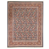 Hand Knotted Wool Oriental Area Rug in Navy And Wine