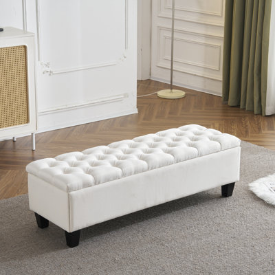 Repose-pieds capitonné avec rangement à boutons - blanc