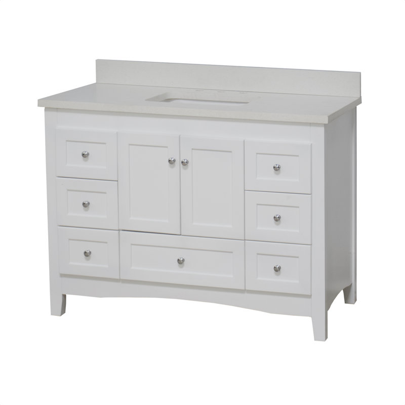 Edber 48'' Single Bathroom Vanity with Top, Quartz, White