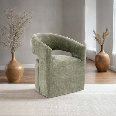 Fauteuil contemporain à dossier demi-tonneau avec roulettes - Vert