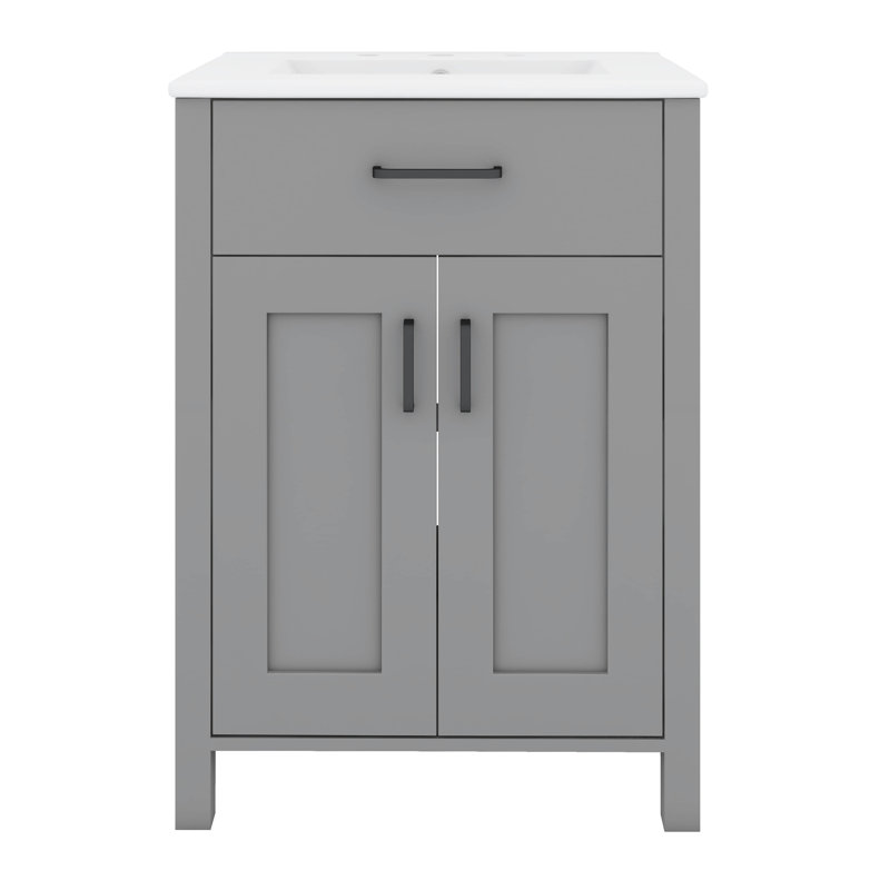 Meuble-lavabo 24 po avec lavabo, petite armoire avec 2 portes à fermeture en douceur, meuble-lavabo simple avec rangement