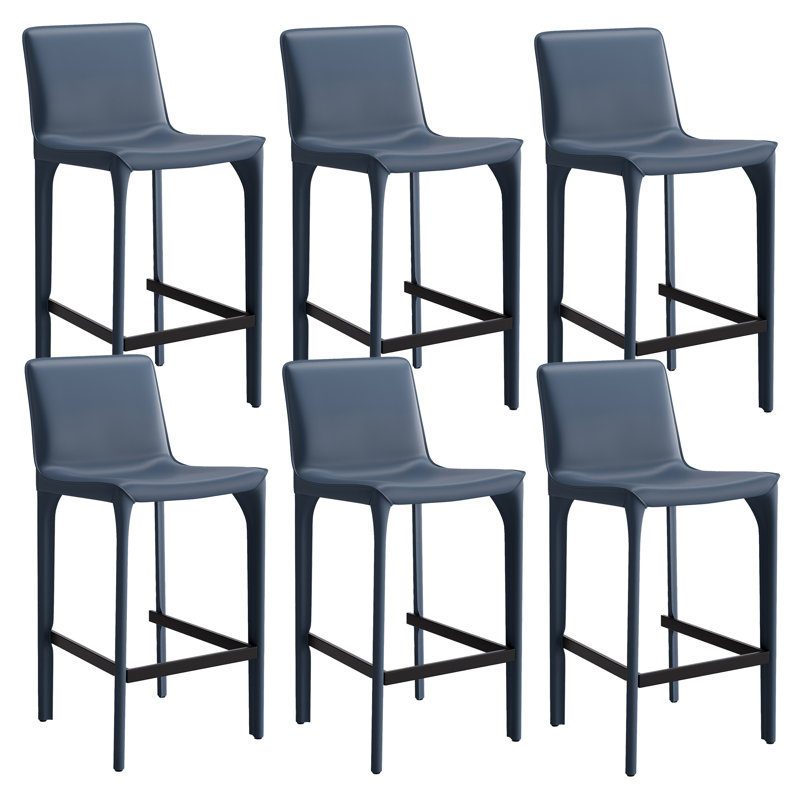 Tabouret de bar H 26 po entièrement assemblé, tabouret de bar rembourré en cuir Saddle avec siège rembourré, tabouret de bar à hauteur de comptoir avec repose-pieds à structure en métal pour îlot de cuisine, bleu