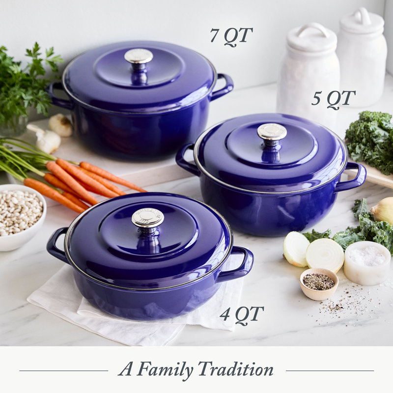 Cobalt Blue Enameled Iron 7-Quart Round Dutch Oven with Lid