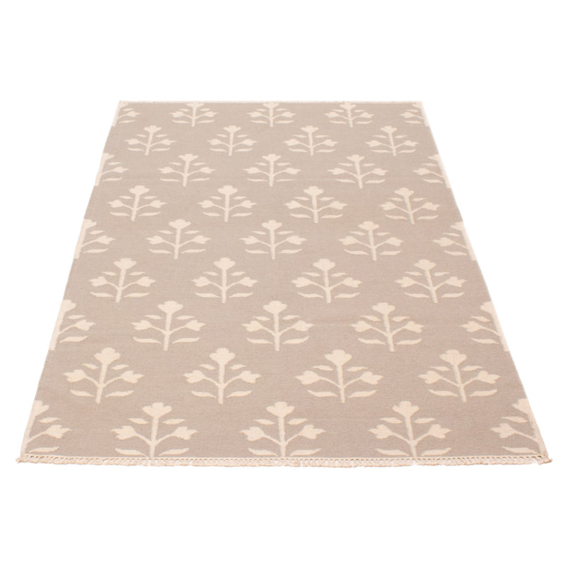 Tapis unique en laine taupe 5 pi x 8 pi Hrishik
