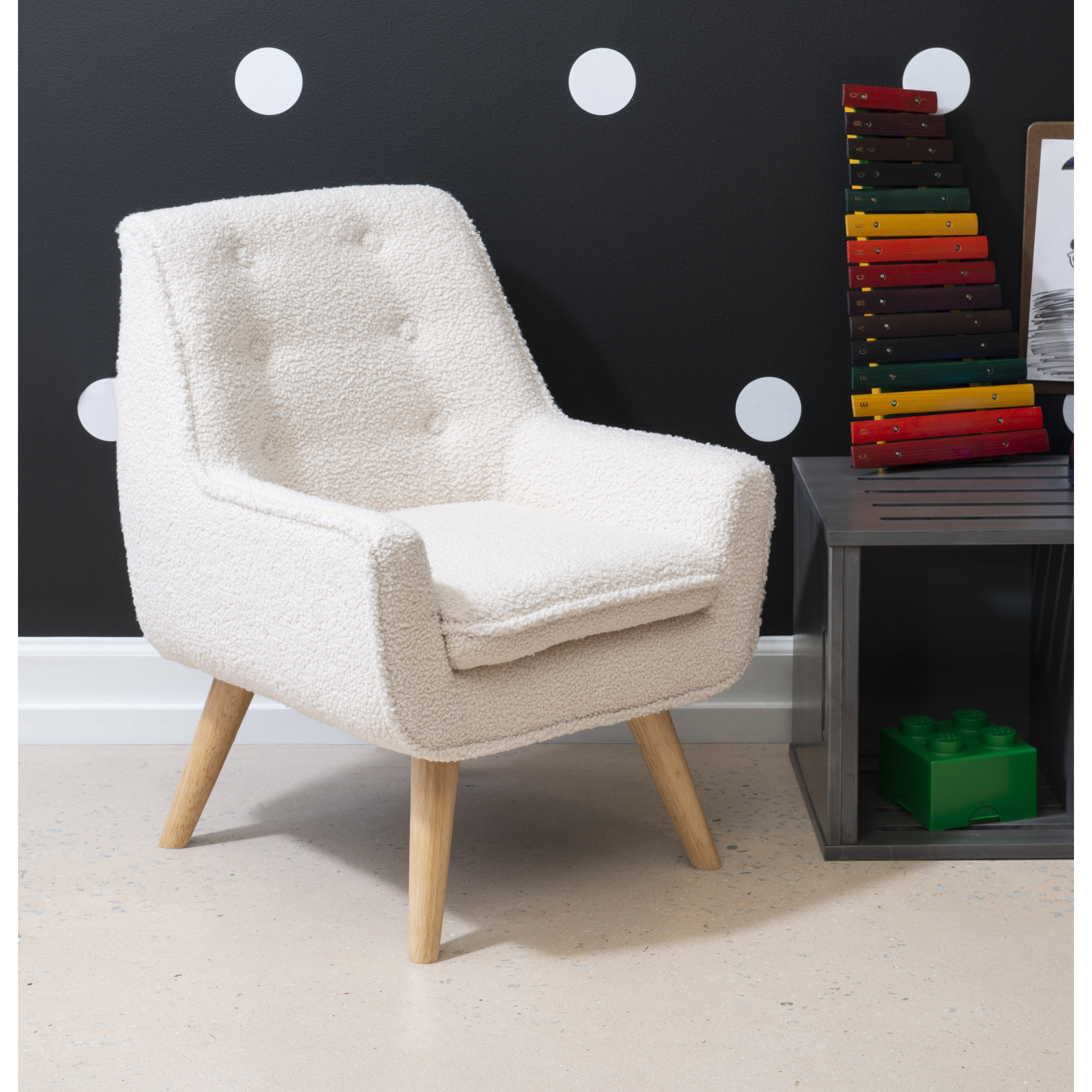 Kids 14.5" Sherpa Chair, White