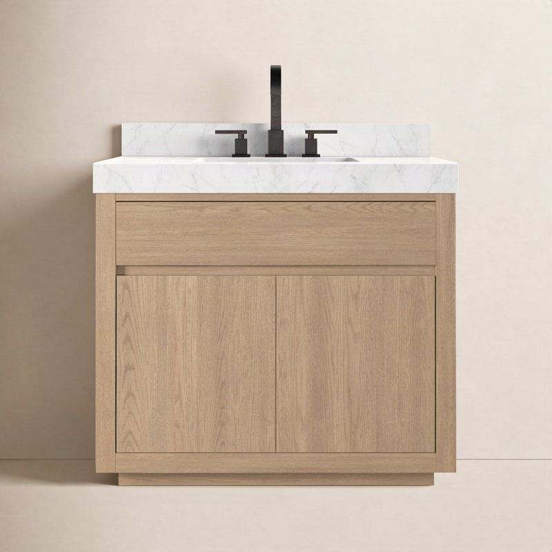 Everett Single Vanity-Satin Espresso Oak, Satin Light Wash Oak