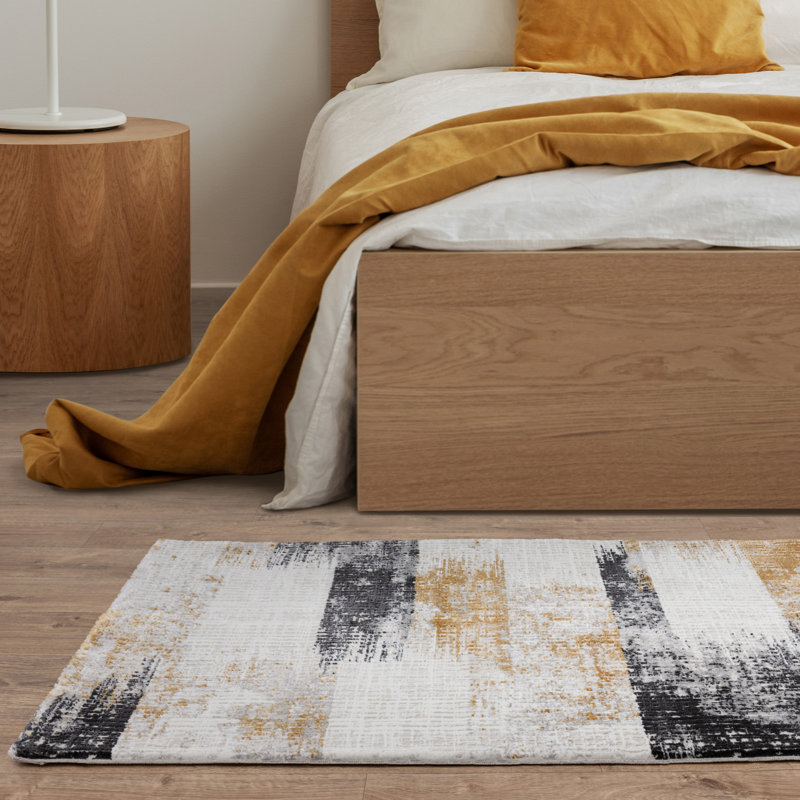 Abrienne Soft Lines Gold/Grey/Black Rug, Rectangle 80 x 150cm
