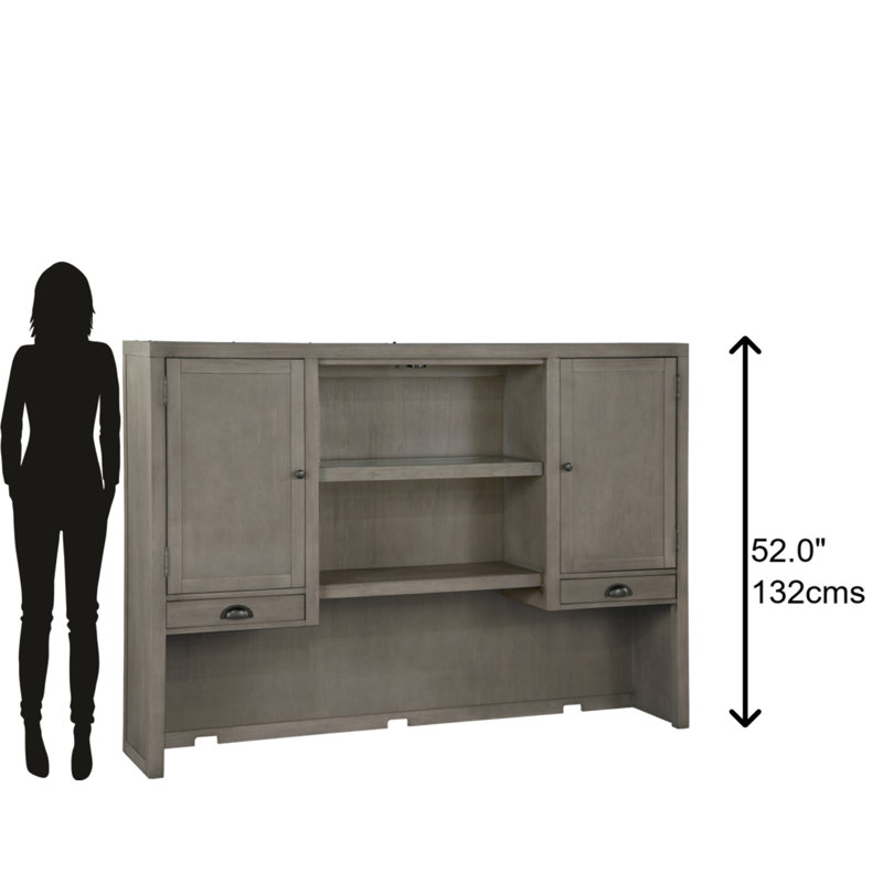 Gray Wood Executive Desk with Hutch and Filing Cabinet